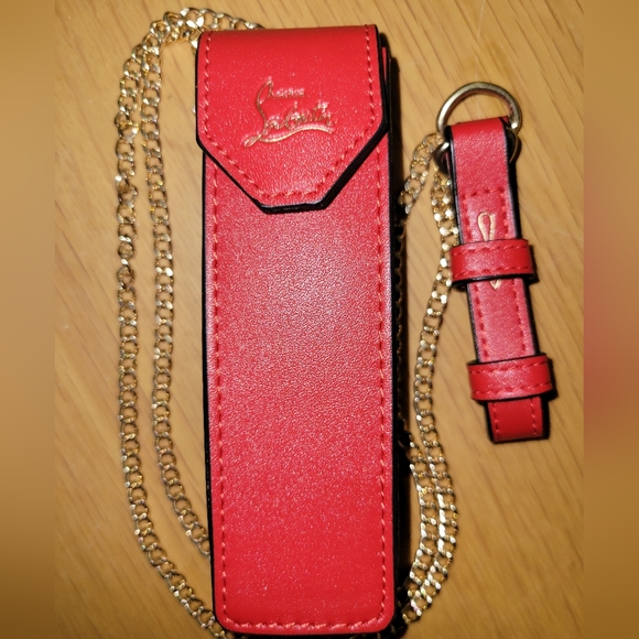 ❤️‍🔥Christian Louboutin Red Lipstick Case w gold tone chain - Picture 2 of 15